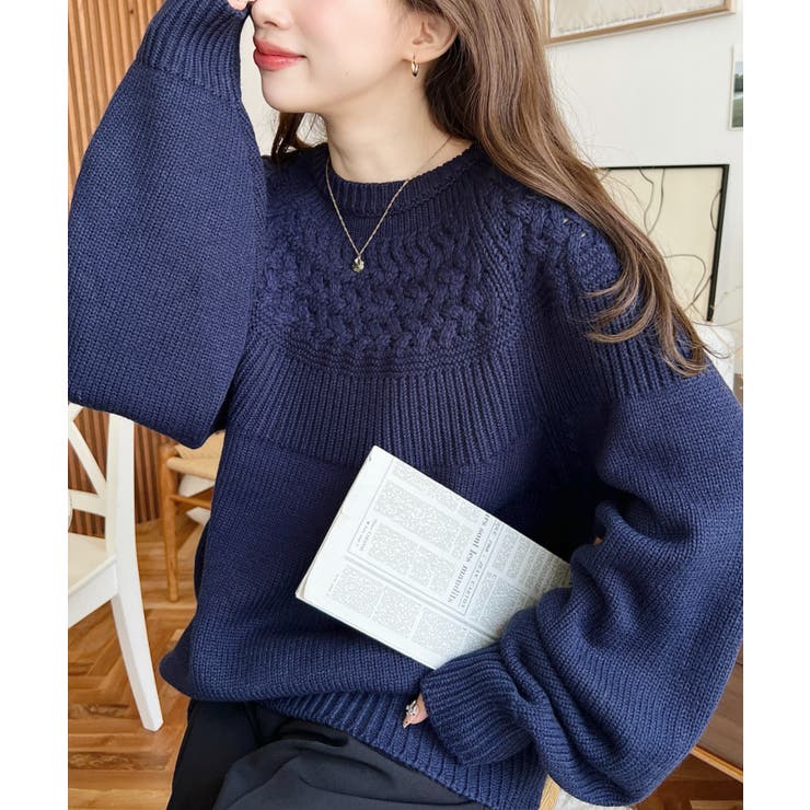 求心ケーブル編みニットプルオーバー | moment+ | 詳細画像47 