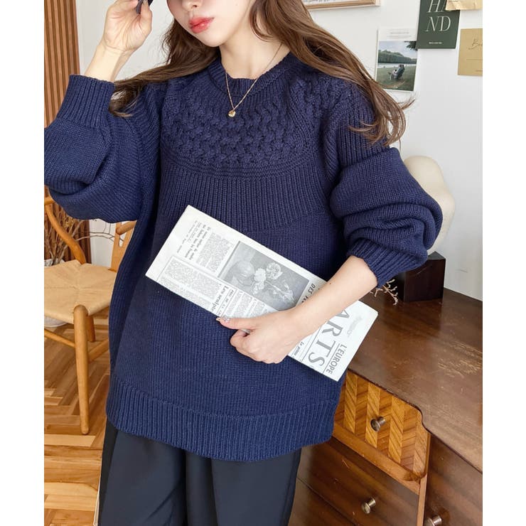 求心ケーブル編みニットプルオーバー | moment+ | 詳細画像48 