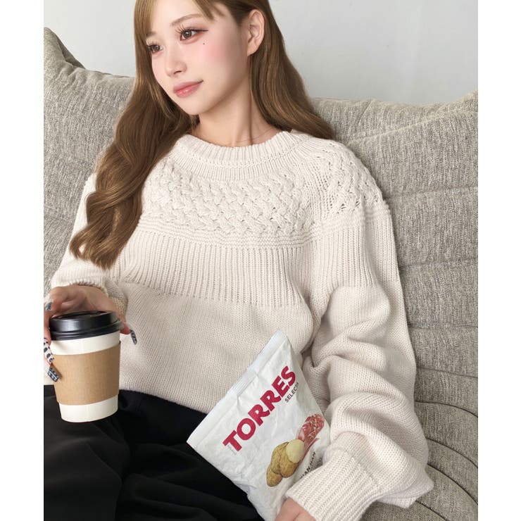 求心ケーブル編みニットプルオーバー | moment+ | 詳細画像8 