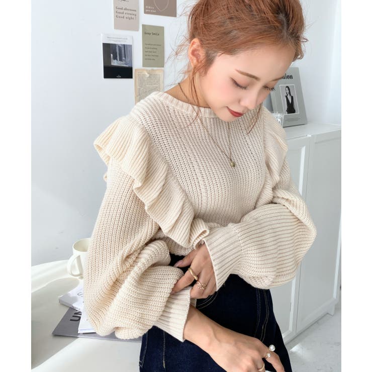 ショルダーフリルニットプルオーバー6G | moment+ | 詳細画像10 