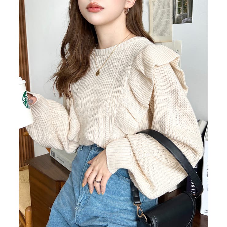 ショルダーフリルニットプルオーバー6G | moment+ | 詳細画像11 