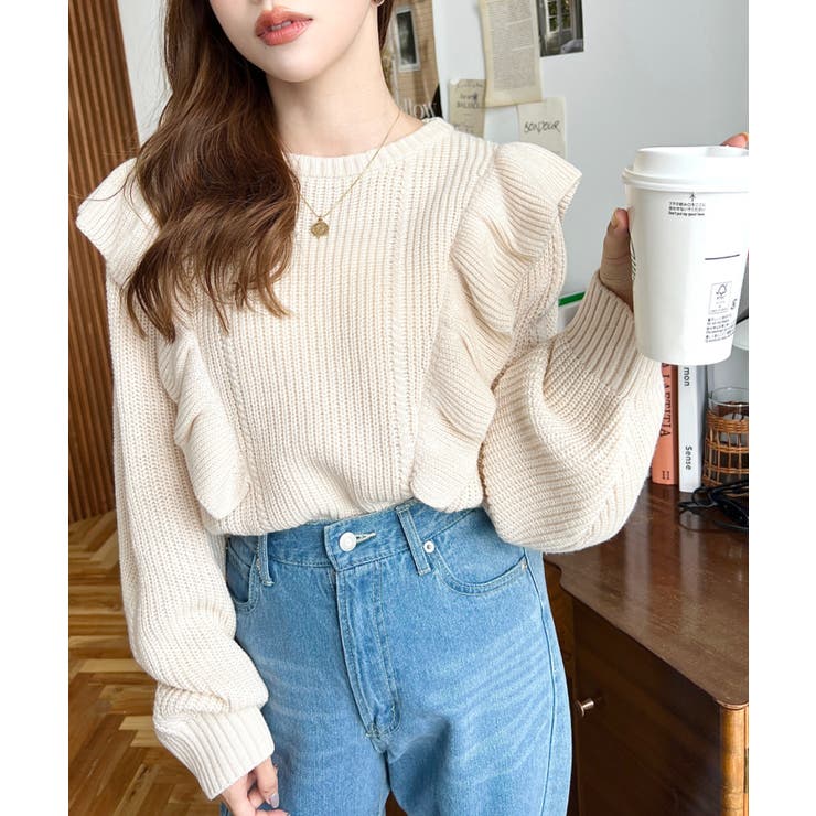 ショルダーフリルニットプルオーバー6G | moment+ | 詳細画像12 