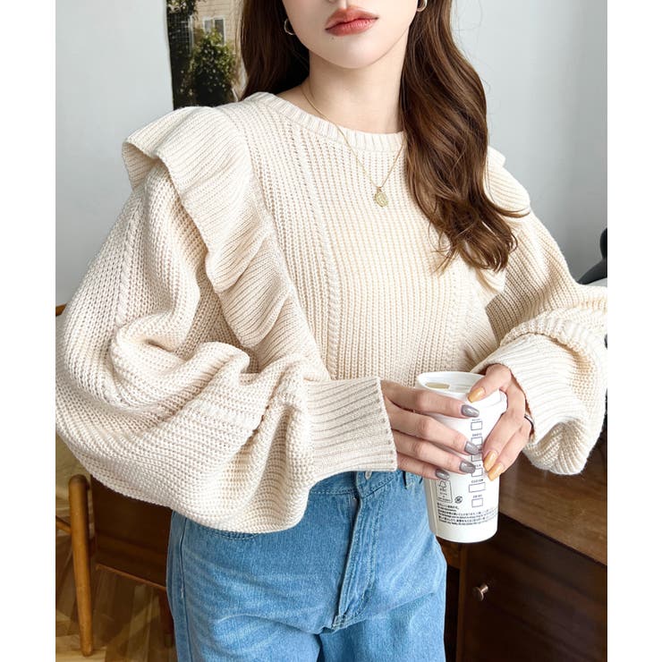 ショルダーフリルニットプルオーバー6G | moment+ | 詳細画像13 