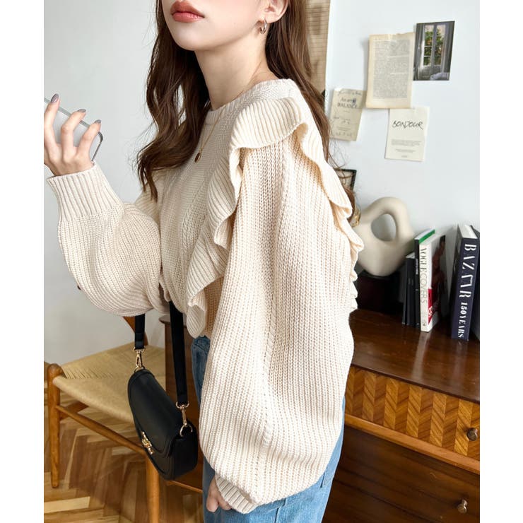 ショルダーフリルニットプルオーバー6G | moment+ | 詳細画像14 