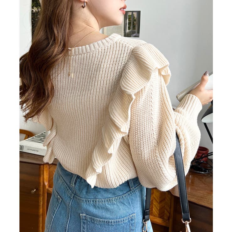 ショルダーフリルニットプルオーバー6G | moment+ | 詳細画像15 