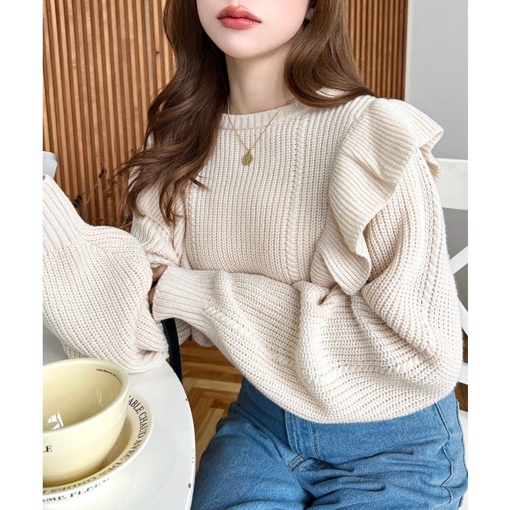 ショルダーフリルニットプルオーバー6G | moment+ | 詳細画像16 