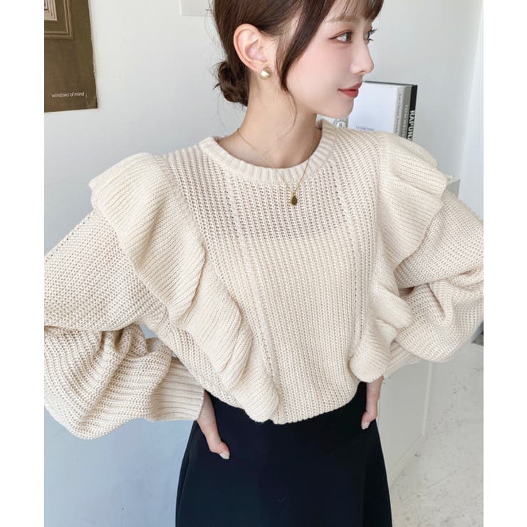 ショルダーフリルニットプルオーバー6G | moment+ | 詳細画像17 