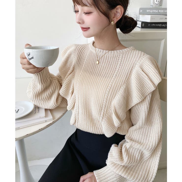 ショルダーフリルニットプルオーバー6G | moment+ | 詳細画像18 