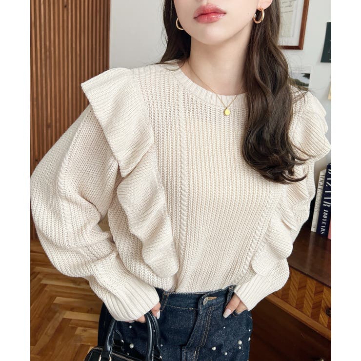 ショルダーフリルニットプルオーバー6G | moment+ | 詳細画像2 