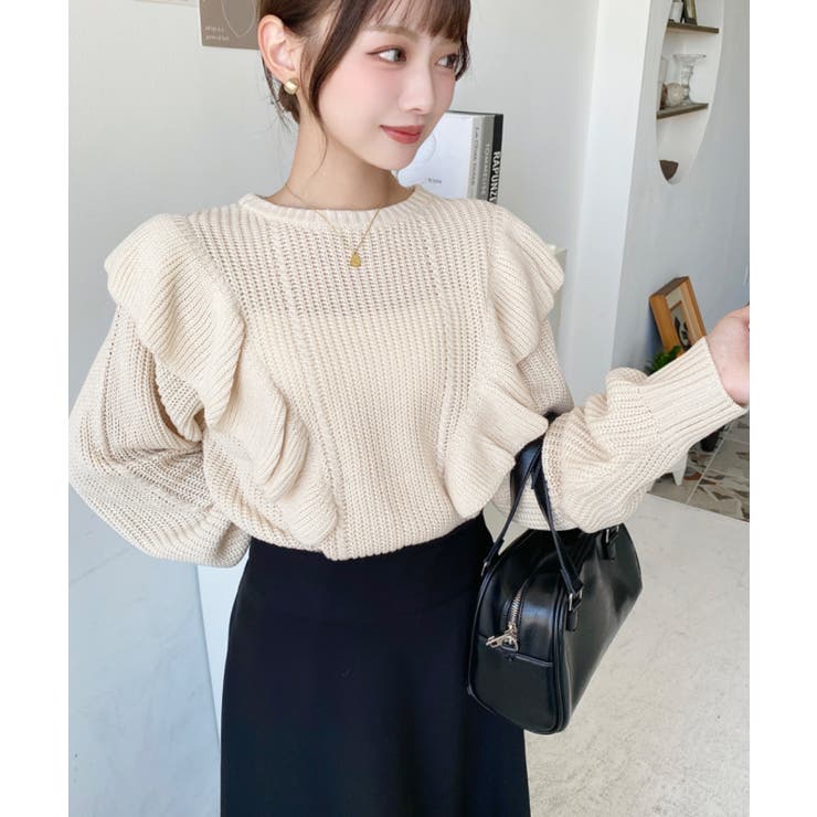 ショルダーフリルニットプルオーバー6G | moment+ | 詳細画像21 