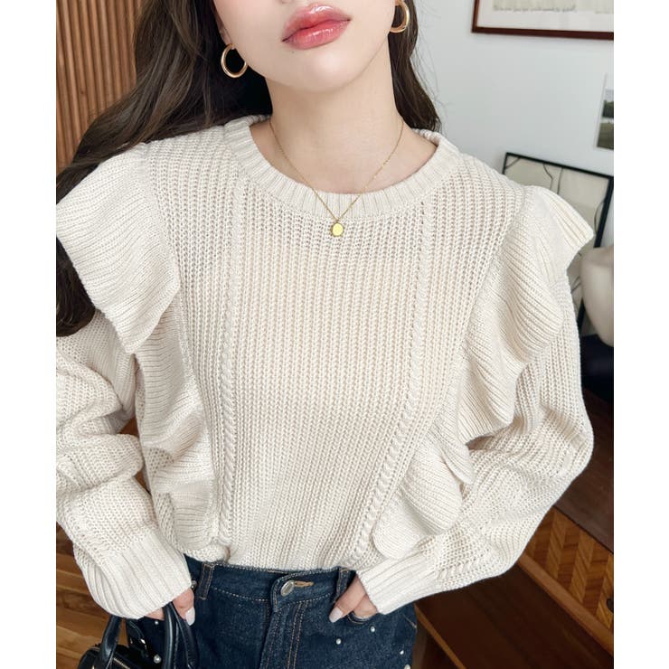 ショルダーフリルニットプルオーバー6G | moment+ | 詳細画像3 