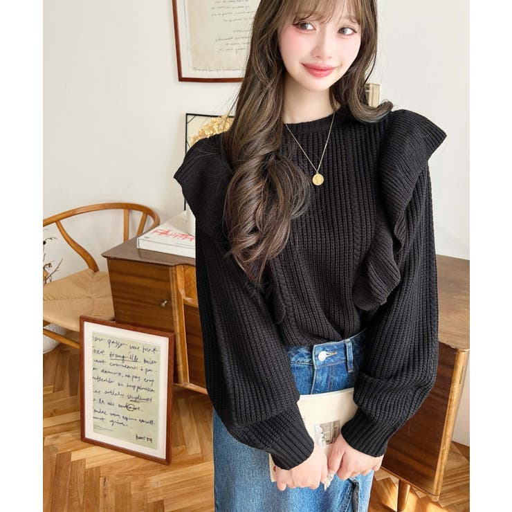 ショルダーフリルニットプルオーバー6G | moment+ | 詳細画像33 