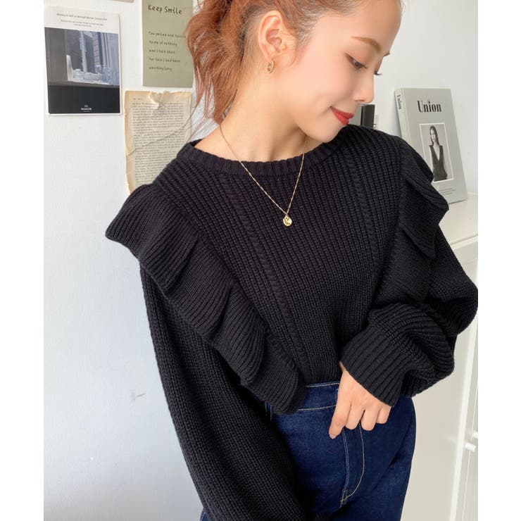 ショルダーフリルニットプルオーバー6G | moment+ | 詳細画像37 