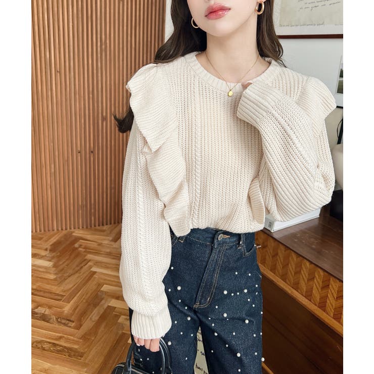 ショルダーフリルニットプルオーバー6G | moment+ | 詳細画像4 