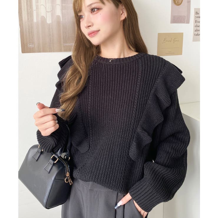 MUVEIL(ミュベール) フリルニットプルオーバー black MUVEIL(ミュベール) フリルニットプルオーバー black - YAMAROKU