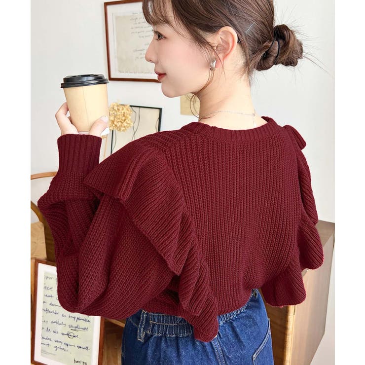 ショルダーフリルニットプルオーバー6G | moment+ | 詳細画像48 