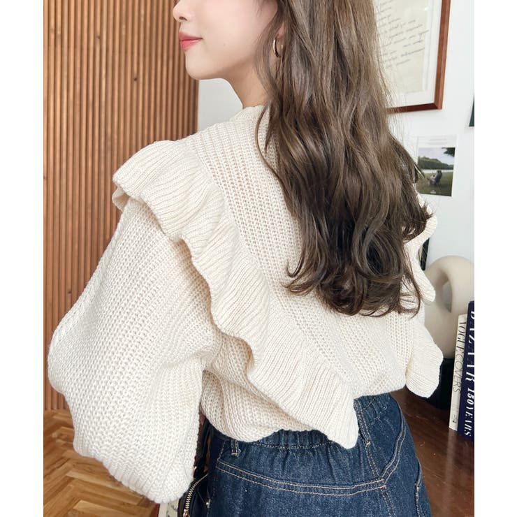 ショルダーフリルニットプルオーバー6G | moment+ | 詳細画像5 