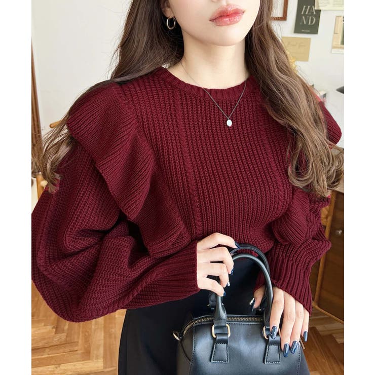 ショルダーフリルニットプルオーバー6G | moment+ | 詳細画像51 