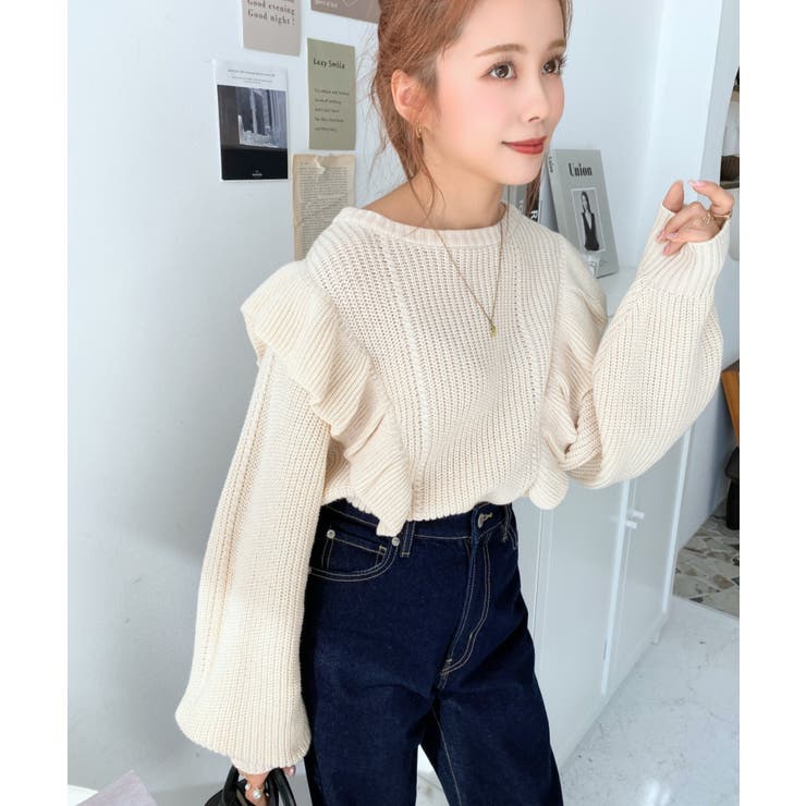 ショルダーフリルニットプルオーバー6G | moment+ | 詳細画像7 