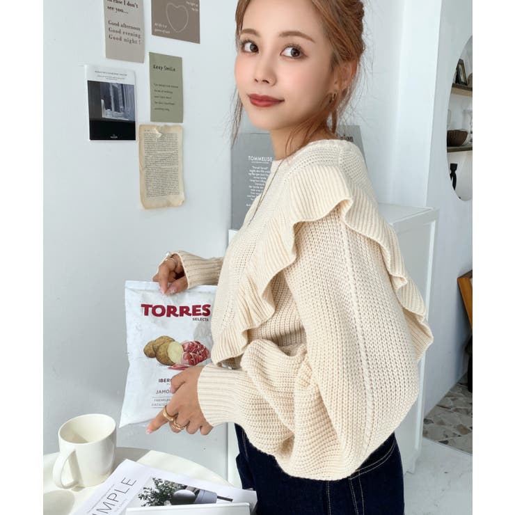 ショルダーフリルニットプルオーバー6G | moment+ | 詳細画像9 