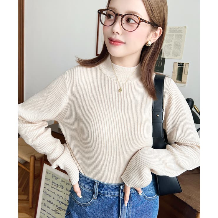 トルネックリブカラーリブニットプルオーバー12G | moment+ | 詳細画像10 