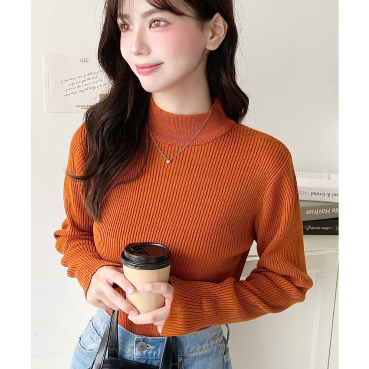 オレンジ | トルネックリブカラーリブニットプルオーバー12G | moment+