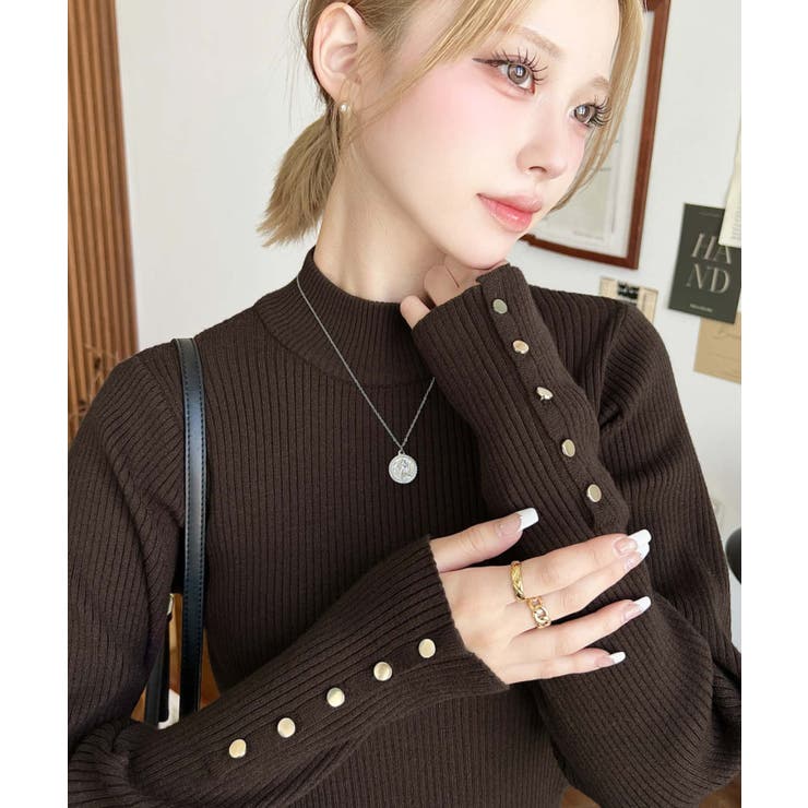 袖口ボタンボトルネックリブニットプルオーバー12G | moment+ | 詳細画像23 