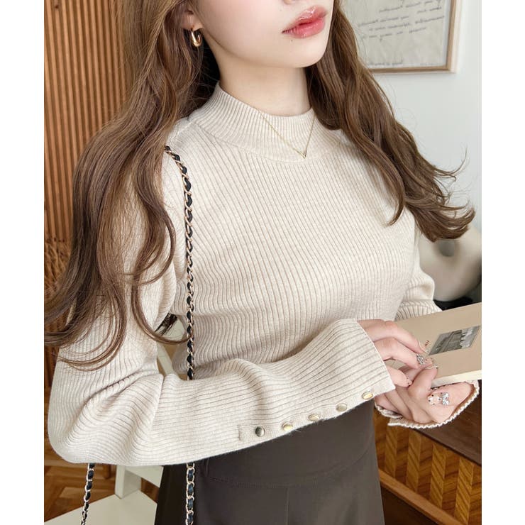 袖口ボタンボトルネックリブニットプルオーバー12G | moment+ | 詳細画像26 