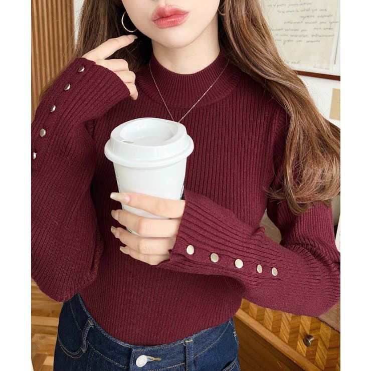 袖口ボタンボトルネックリブニットプルオーバー12G | moment+ | 詳細画像62 