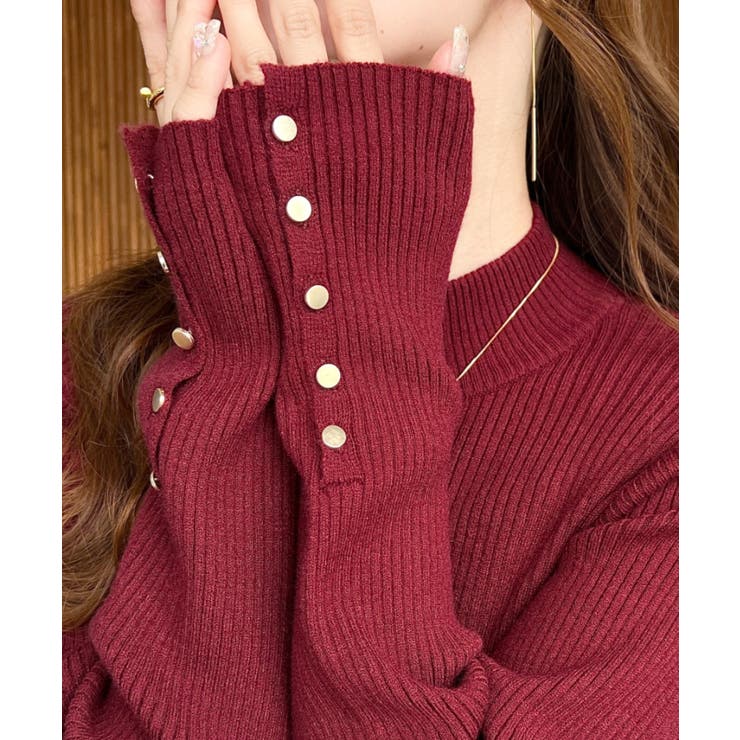 袖口ボタンボトルネックリブニットプルオーバー12G | moment+ | 詳細画像65 