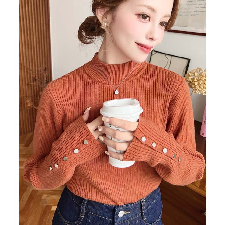 袖口ボタンボトルネックリブニットプルオーバー12G | moment+ | 詳細画像66 