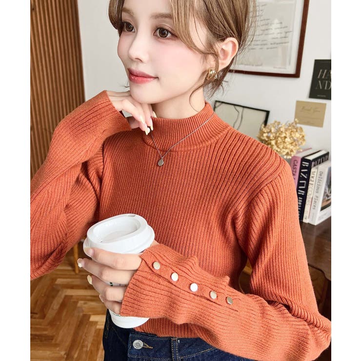 袖口ボタンボトルネックリブニットプルオーバー12G | moment+ | 詳細画像67 