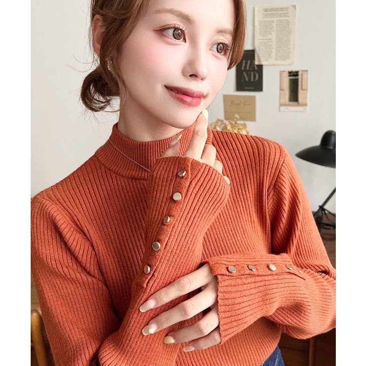 袖口ボタンボトルネックリブニットプルオーバー12G | moment+ | 詳細画像68 