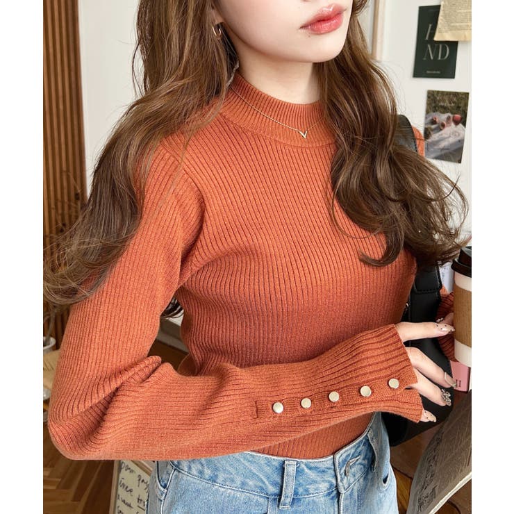 袖口ボタンボトルネックリブニットプルオーバー12G | moment+ | 詳細画像71 