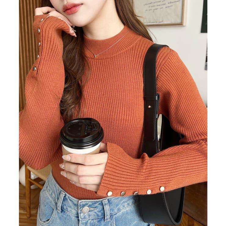 袖口ボタンボトルネックリブニットプルオーバー12G | moment+ | 詳細画像72 