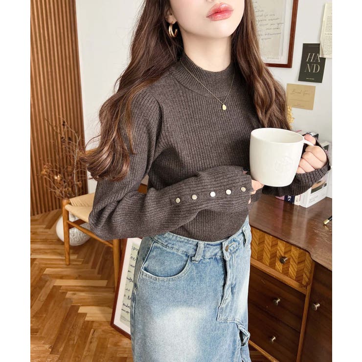 袖口ボタンボトルネックリブニットプルオーバー12G | moment+ | 詳細画像78 