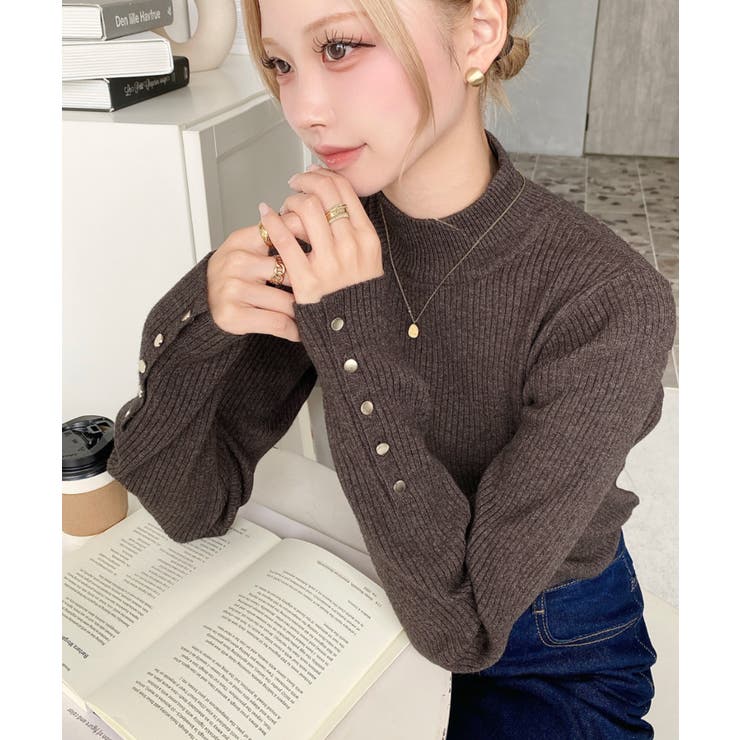 袖口ボタンボトルネックリブニットプルオーバー12G | moment+ | 詳細画像80 