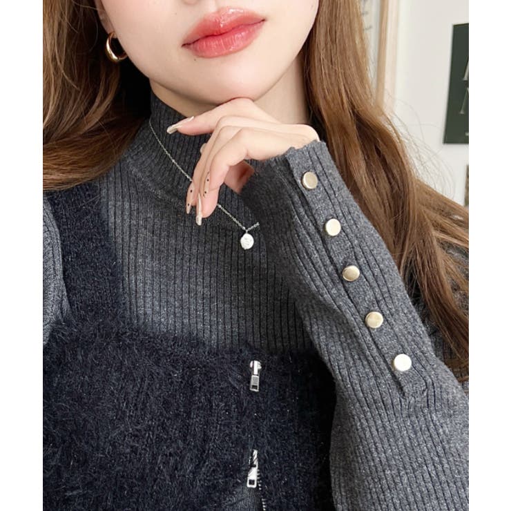 袖口ボタンボトルネックリブニットプルオーバー12G | moment+ | 詳細画像81 