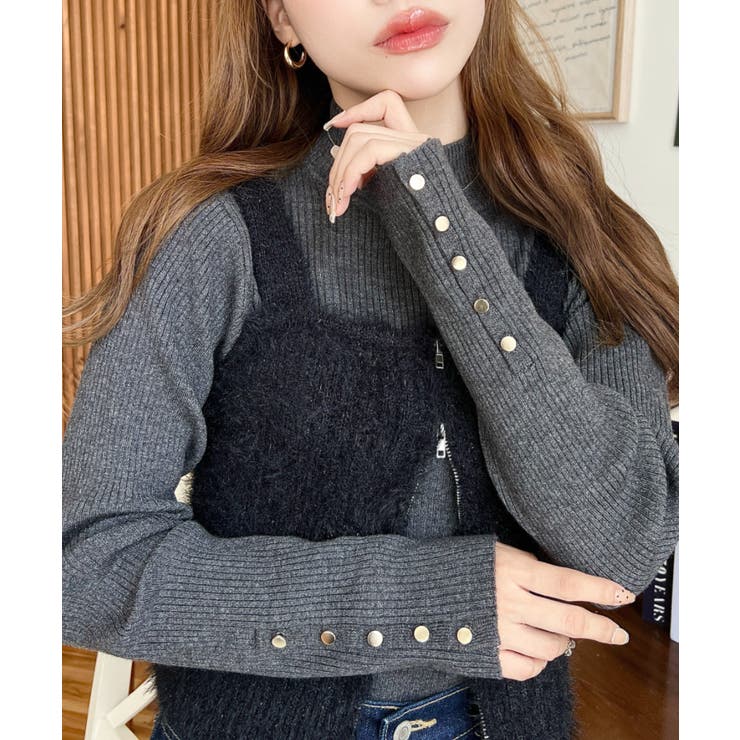 袖口ボタンボトルネックリブニットプルオーバー12G | moment+ | 詳細画像82 