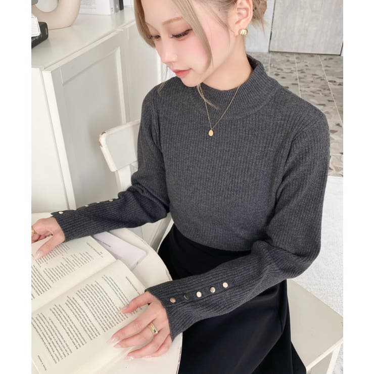 袖口ボタンボトルネックリブニットプルオーバー12G | moment+ | 詳細画像84 