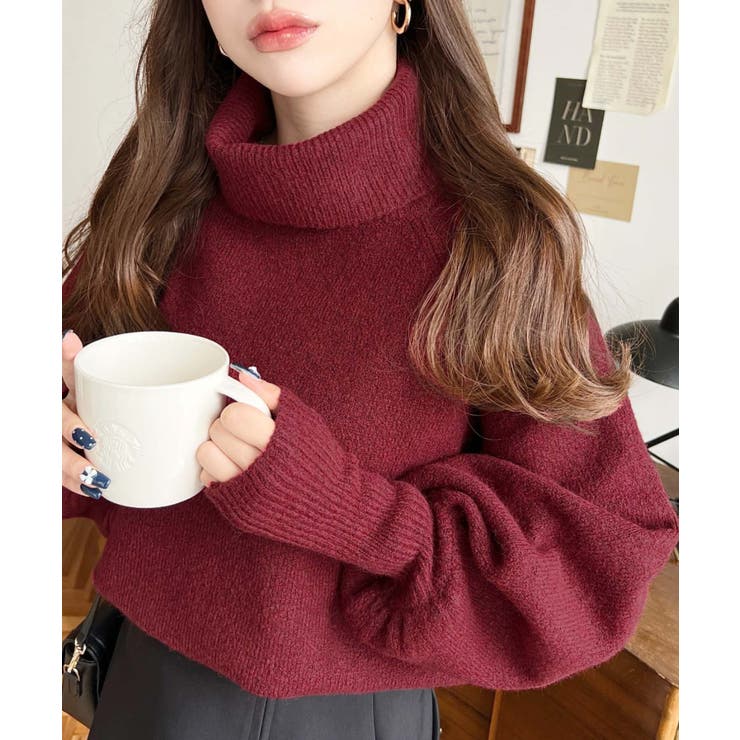 ボルドー | ハイネックモチモチニットプルオーバー | moment+