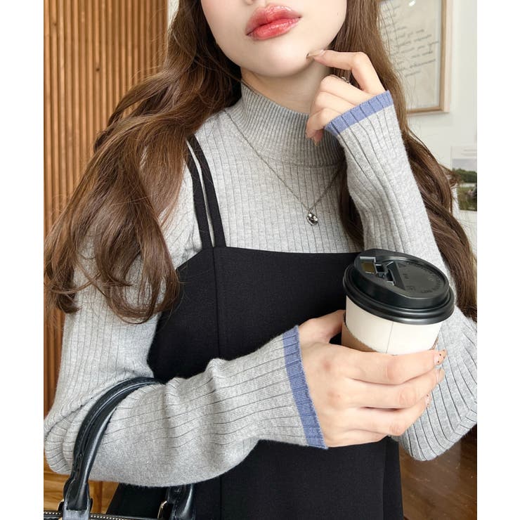 ボトルネック配色ラインワイドリブニットプルオーバー12G | moment+ | 詳細画像33 