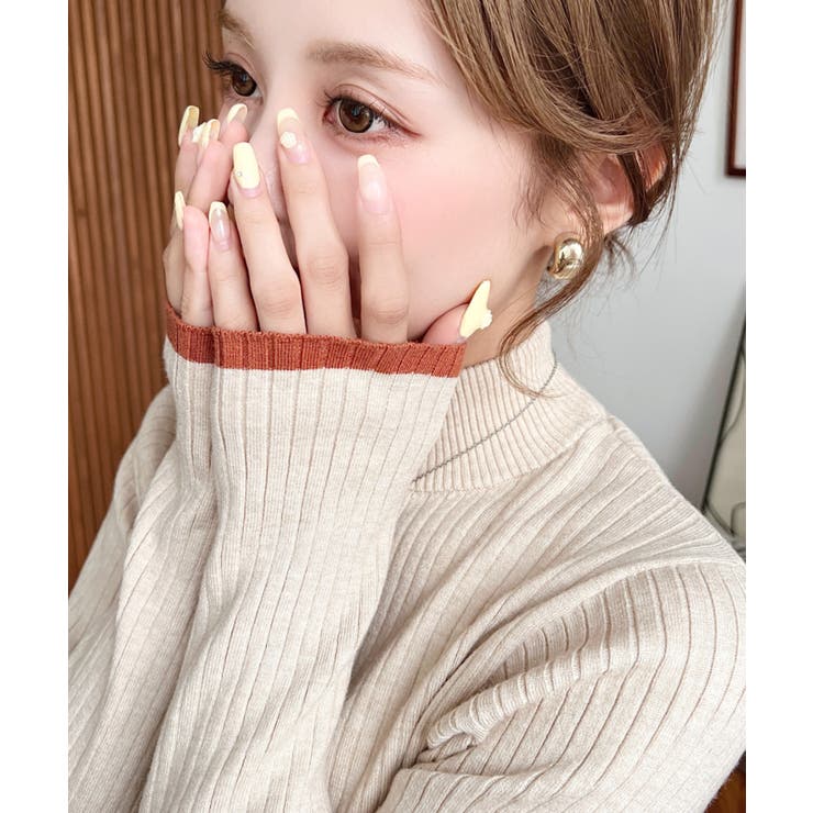 ボトルネック配色ラインワイドリブニットプルオーバー12G | moment+ | 詳細画像54 