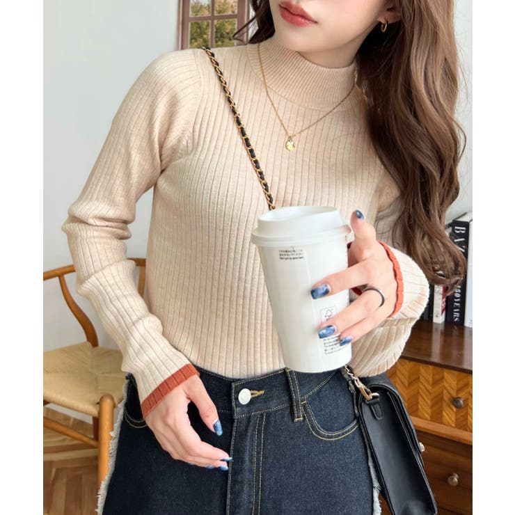 ボトルネック配色ラインワイドリブニットプルオーバー12G | moment+ | 詳細画像57 