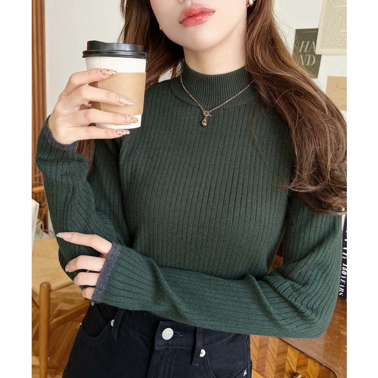 ボトルネック配色ラインワイドリブニットプルオーバー12G | moment+ | 詳細画像59 