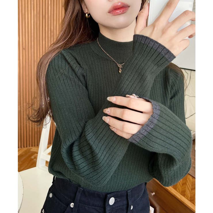 ボトルネック配色ラインワイドリブニットプルオーバー12G | moment+ | 詳細画像60 