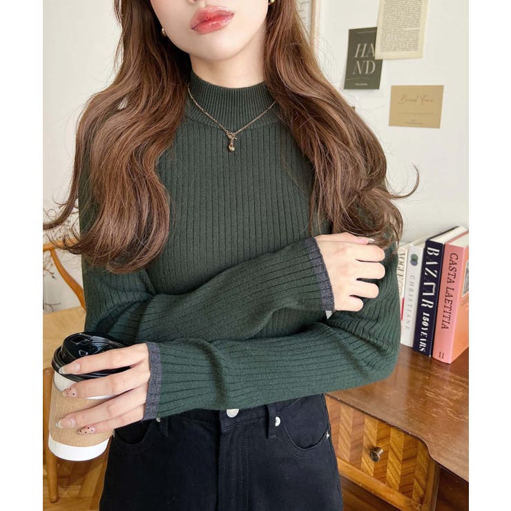 ボトルネック配色ラインワイドリブニットプルオーバー12G | moment+ | 詳細画像61 