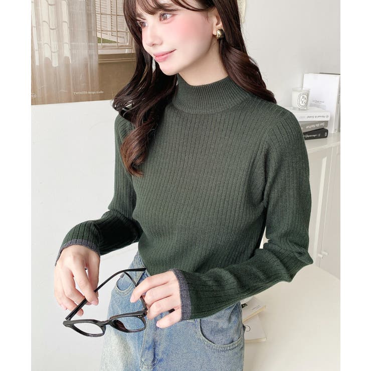 ボトルネック配色ラインワイドリブニットプルオーバー12G | moment+ | 詳細画像63 