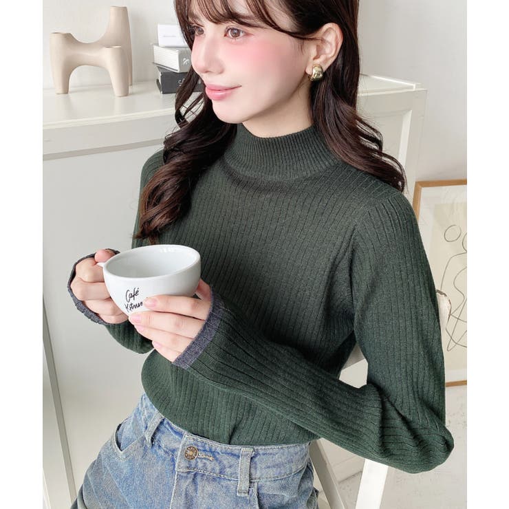 ボトルネック配色ラインワイドリブニットプルオーバー12G | moment+ | 詳細画像65 