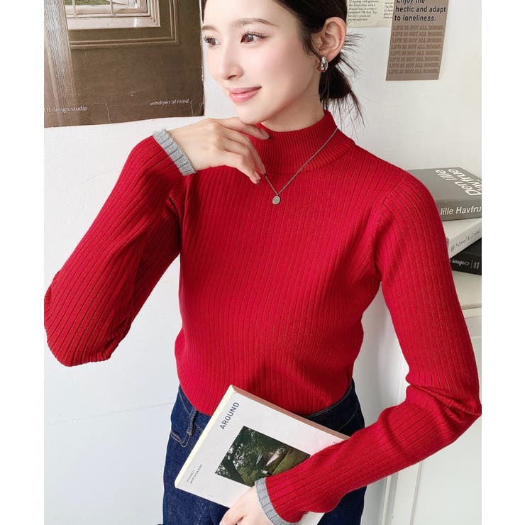 ボトルネック配色ラインワイドリブニットプルオーバー12G | moment+ | 詳細画像71 